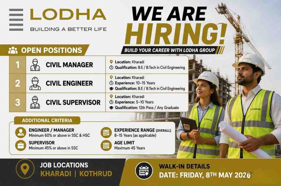 Lodha Group Recruitment 2026 | Civil Manager, Engineer & Supervisor Jobs