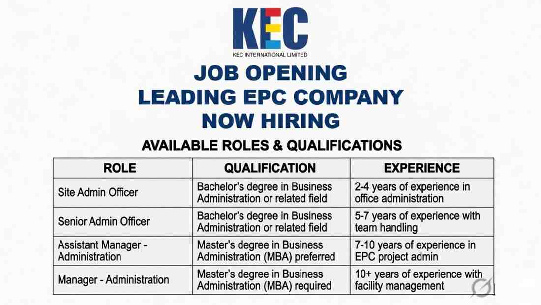 KEC International Ltd Recruitment 2026 | Site Admin Officer, Manager & Admin Jobs Pan India