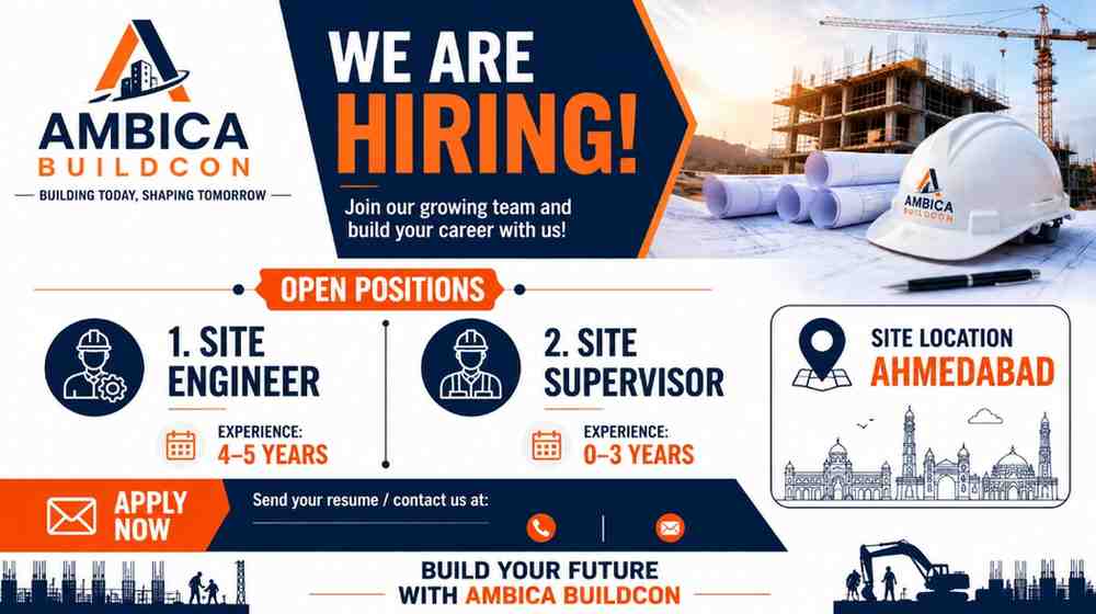Ambica Buildcon Recruitment 2026 | Site Engineer & Site Supervisor Jobs in Ahmedabad
