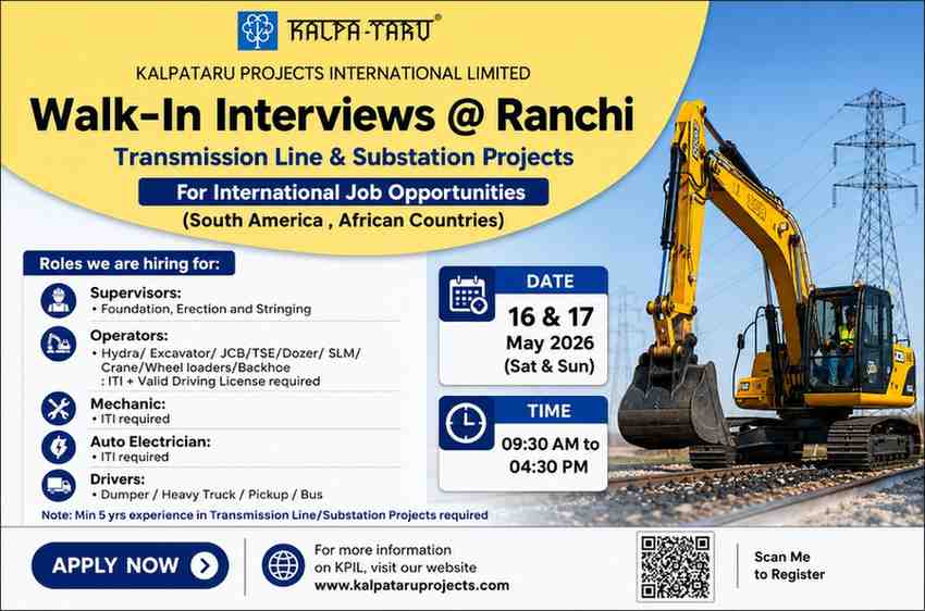 Kalpataru Projects International Limited Recruitment 2026 | Walk-In Interview for Transmission Line & Substation Projects