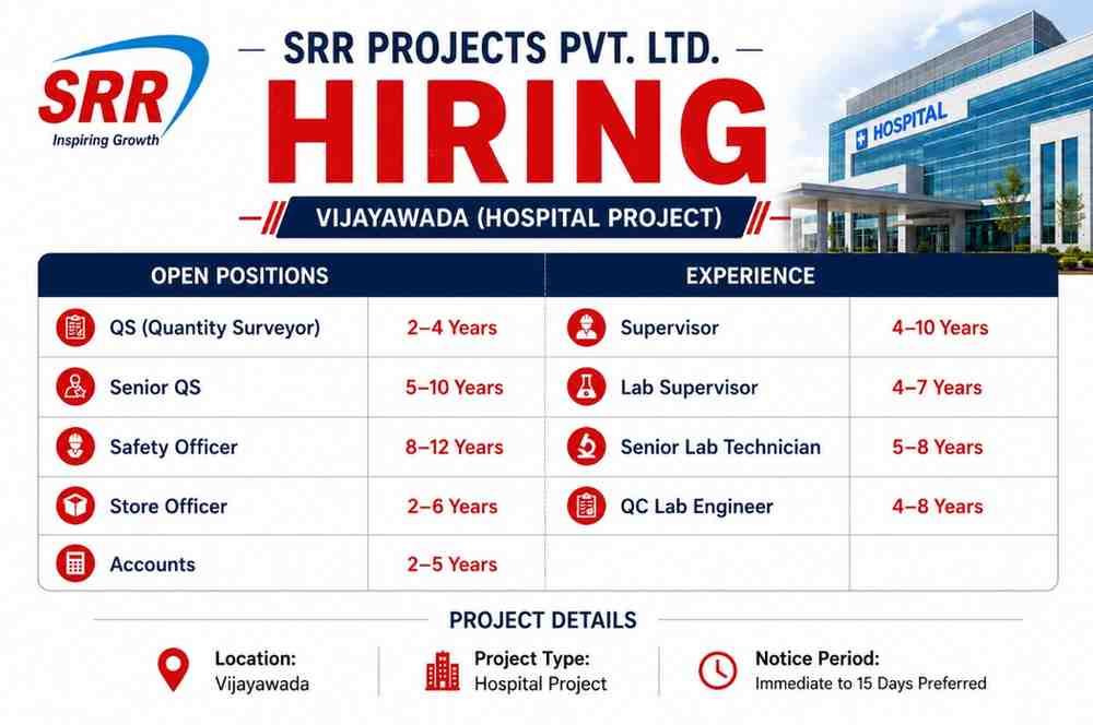 SRR Projects Pvt Ltd Recruitment 2026 | Latest Hospital Project Jobs in Vijayawada