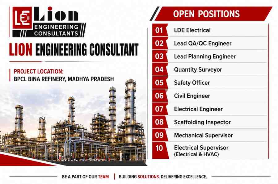 Lion Engineering Consultant Recruitment 2026 | Latest BPCL Bina Refinery Project Jobs in Madhya Pradesh