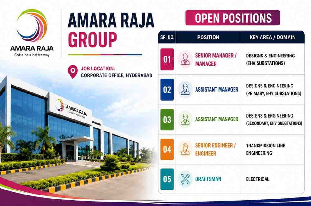 Amara Raja Group Recruitment 2026 | Latest EHV Substation & Transmission Line Engineering Jobs in Hyderabad