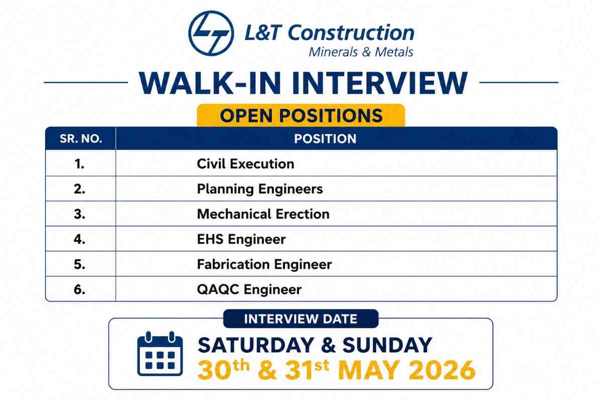 L&T Construction Minerals & Metals Recruitment 2026 | Walk-In Interview in Bhubaneswa
