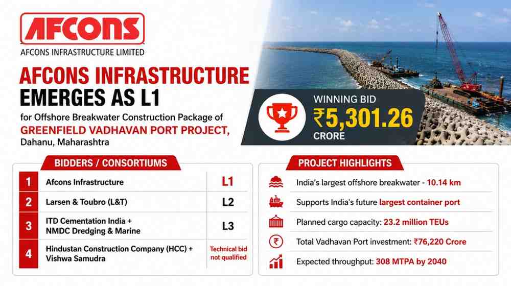 Afcons Infrastructure Wins ₹5,301 Crore Vadhavan Port Breakwater Project | India’s Largest Offshore Port Development