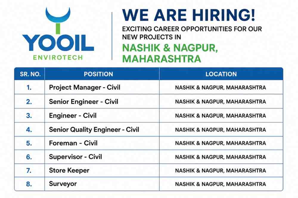 Yooil Envirotech Recruitment 2026 | Civil Engineer, Quality Engineer & Supervisor Jobs in Maharashtra