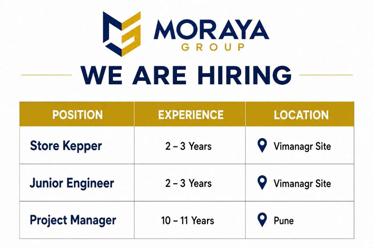 Moraya Group Recruitment 2026 | Project Manager, Junior Engineer & Store Keeper Jobs in Pune