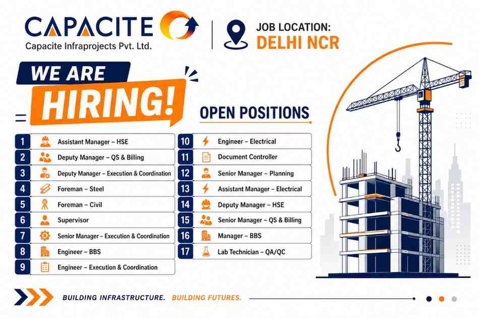 Capacite Infraprojects Pvt. Ltd. Hiring 2026 | Civil, QS Billing, HSE, Electrical & Planning Jobs in Delhi NCR