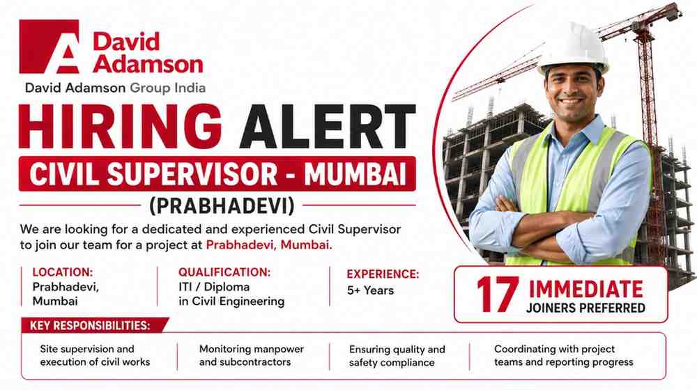 David Adamson Group India Recruitment 2026 | Civil Supervisor Jobs in Mumbai | Immediate Joiners Preferred