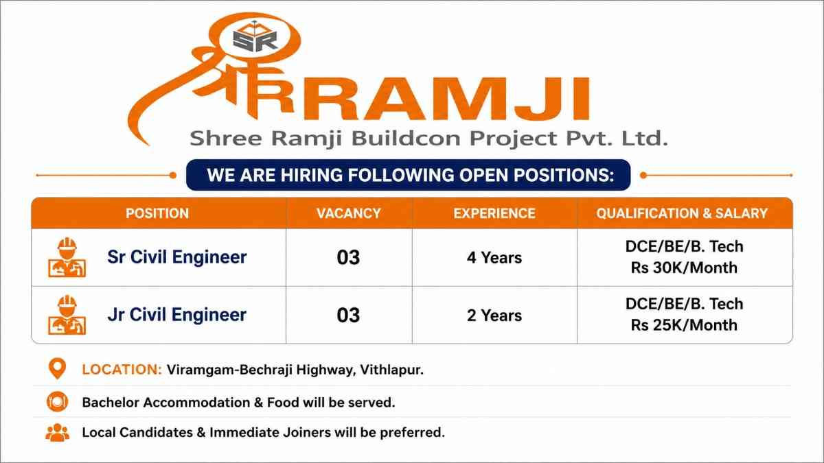 Shree Ramji Buildcon Project Pvt. Ltd. Vacancy 2026 | Senior Civil Engineer & Junior Civil Engineer Jobs in Gujarat