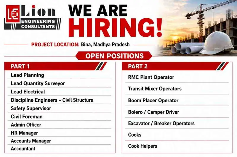 Lion Engineering Consultants Hiring 2026 | Civil, Electrical & Planning Openings | Bina Refinery Project Jobs in MP
