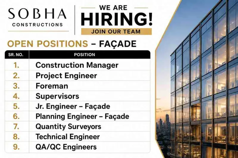Sobha Constructions Urgent Hiring 2026 | For Construction Manager, QAQC & Planning Engineer | High-Rise Building & Façade Experts