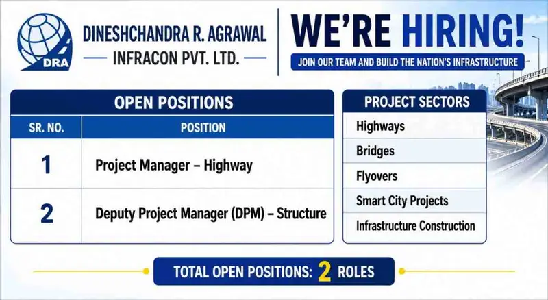 Dineshchandra R. Agrawal Infracon Pvt. Ltd. Hiring 2026 | Project Manager Highway & Deputy Project Manager Structure Jobs