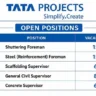 Tata Projects Ltd. Recruitment 2026 | Shuttering Foreman, Civil Supervisor & Concrete Supervisor Jobs