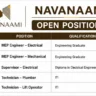 Navanaami Recruitment 2026 | MEP Engineer, Electrical Supervisor & Technician Jobs in Hyderabad
