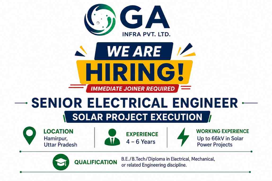 GA Infra Jobs 2026 | Senior Electrical Engineer Vacancy for Solar Power Project in Uttar Pradesh