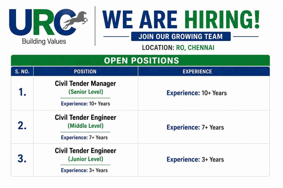 URC Construction Recruitment 2026 | Civil Tender Manager & Tender Engineer Jobs in Chennai