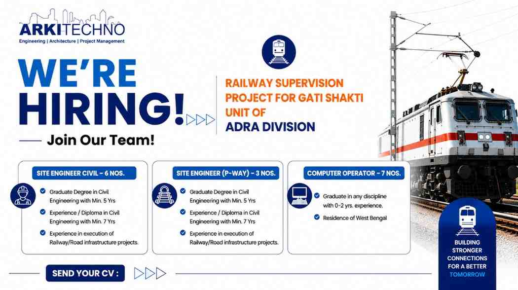 Architechno Recruitment 2026: Site Engineer Civil, P-Way Engineer and Computer Operator Vacancies for Railway Project