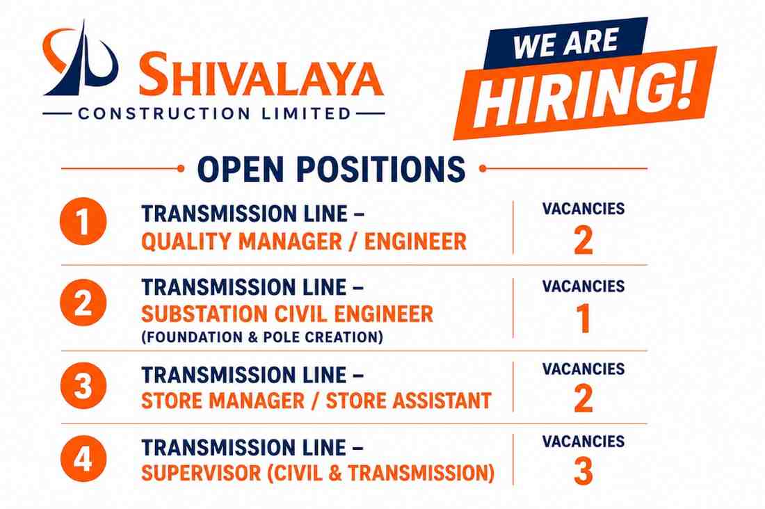 Shivalaya Construction Limited Recruitment 2026 | Transmission Line & Substation Project Jobs in Karnataka and Andhra Pradesh