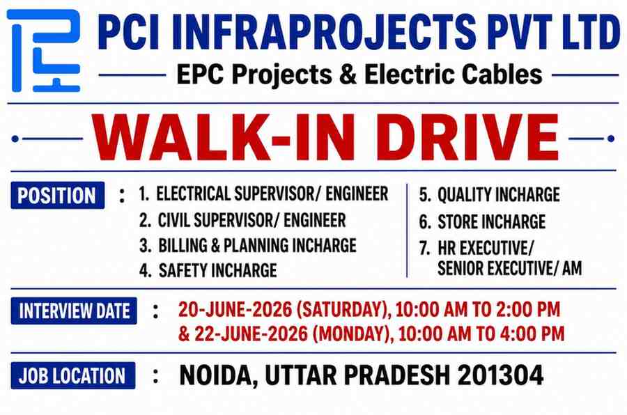 PCI Infraprojects Recruitment 2026 | Railway Electrification Project Chennai Hiring Engineers, Supervisors & HR Professionals