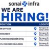 Sonai Infra Recruitment 2026 | Project Manager, Billing & Planning Engineer, Senior Civil Engineer and HR Officer Jobs