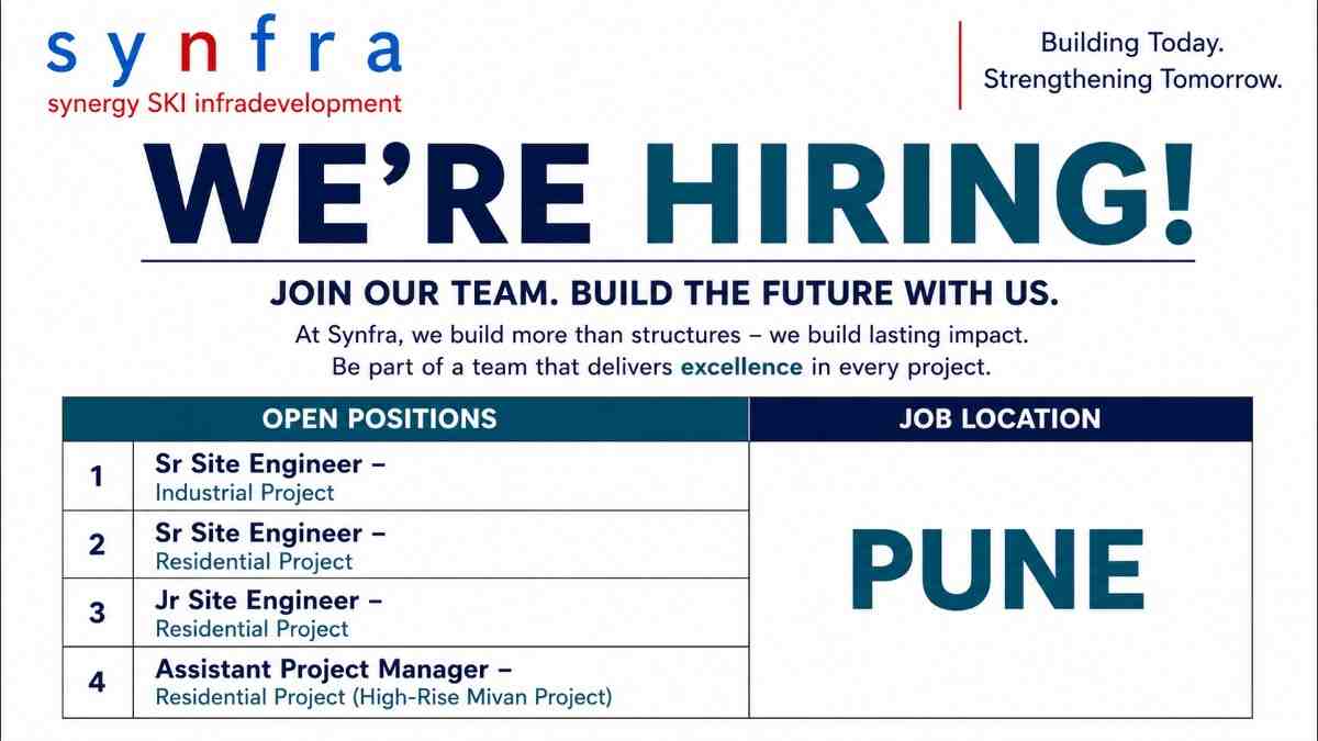 Synfra – Synergy SKI Infradevelopment Recruitment 2026 | Site Engineer & Assistant Project Manager Jobs in Pune