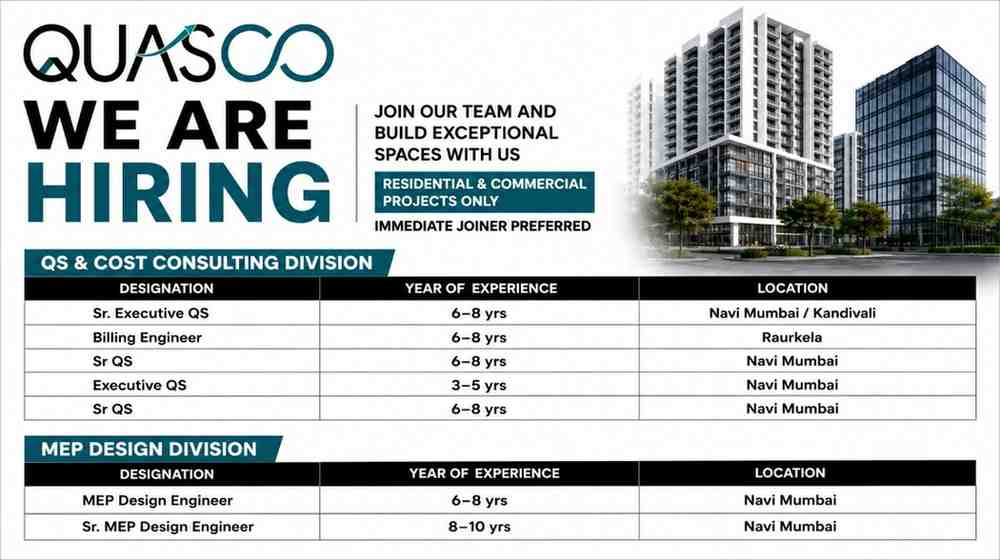 QUASCO Consulting Recruitment 2026 | QS, Billing Engineer, BIM Modeler, MEP Design & PMC Jobs