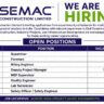 Semac Construction Limited Recruitment 2026 | Supervisor, Deputy Project Manager, Billing Engineer & Safety Jobs