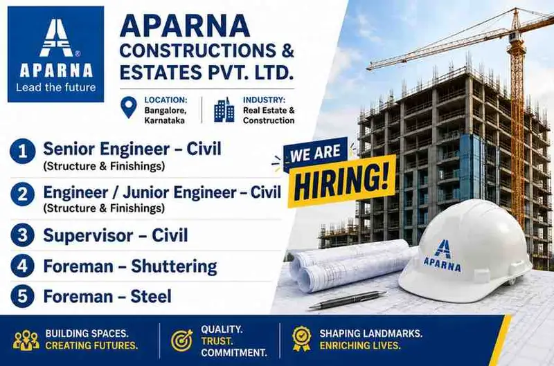 Aparna Constructions Recruitment 2026 | Civil Engineer, Supervisor & Foreman Jobs in Bangalore