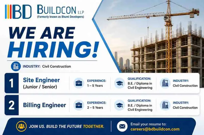 BD Buildcon LLP Recruitment 2026 | Site Engineer & Billing Engineer Jobs for Civil Engineers