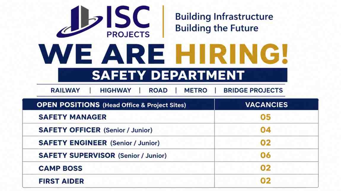 ISC Projects Recruitment 2026: Safety Manager, Safety Officer, Safety Engineer & Camp Boss Jobs
