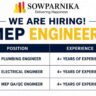sowparnika projects Recruitment 2026 | Plumbing Engineer, Electrical Engineer & MEP QA/QC Engineer Jobs | Mivan Project Vacancies