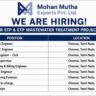 Mohan Mutha Exports Recruitment 2026 | STP & ETP Project Jobs in Chennai | Engineers, Supervisors & Safety Roles