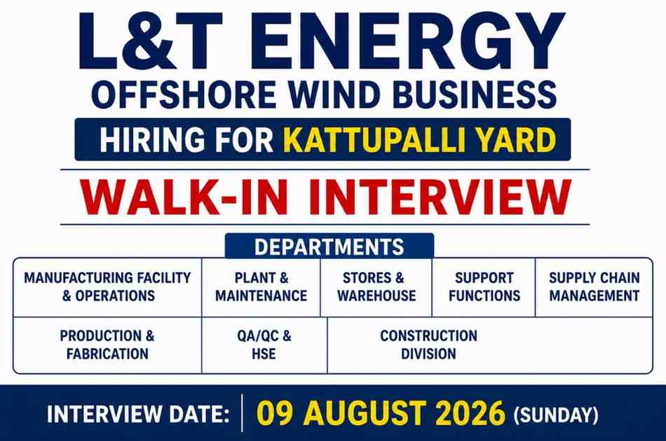 L&T Energy Offshore Wind Recruitment 2026 | Walk-In Drive for Multiple Engineering & Construction Positions