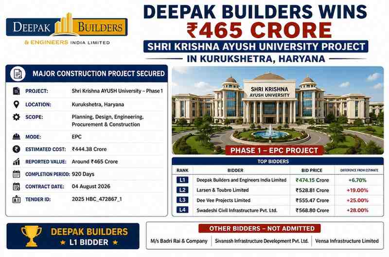 Deepak Builders Wins ₹465 Crore Shri Krishna AYUSH University Project in Kurukshetra
