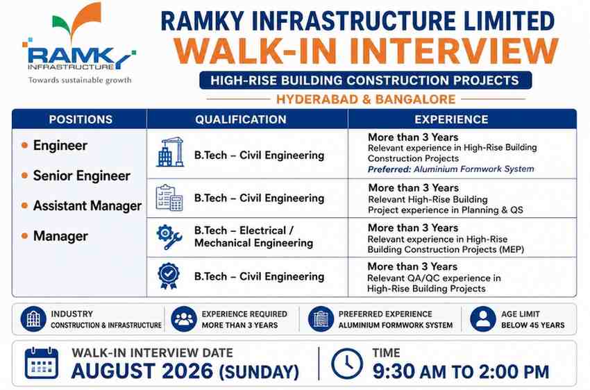 Ramky Infrastructure Recruitment 2026 | Walk-In Interview for High-Rise Building Projects