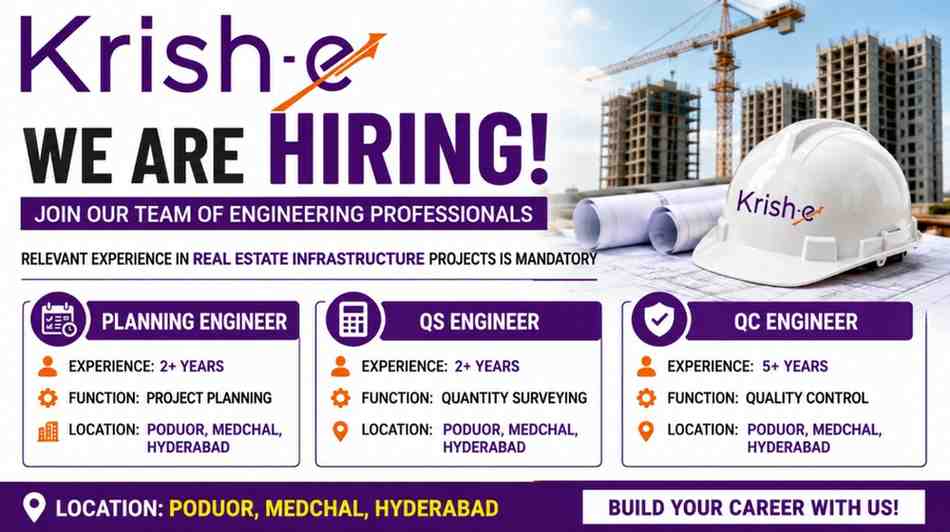 Krishe Recruitment 2026 – Planning, QS & QC Engineer Jobs in Hyderabad