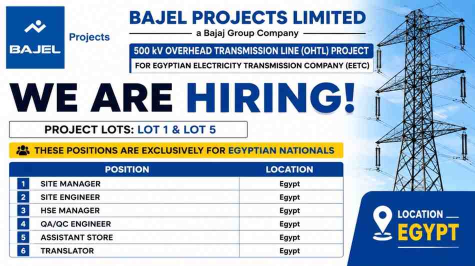 Bajel Projects Recruitment 2026 – Egypt 500 kV Transmission Line Project Jobs