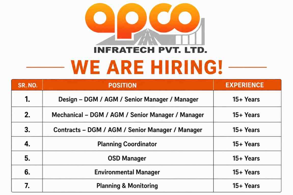 APCO Infratech Recruitment 2026 – Senior Management & Specialist Jobs
