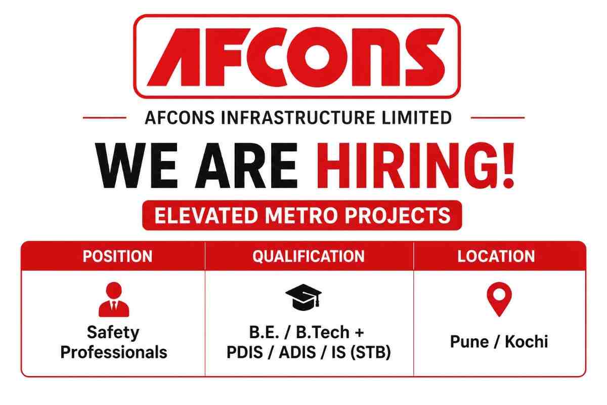AFCONS Infrastructure Jobs 2026 – Safety Professionals Jobs in Pune & Kochi