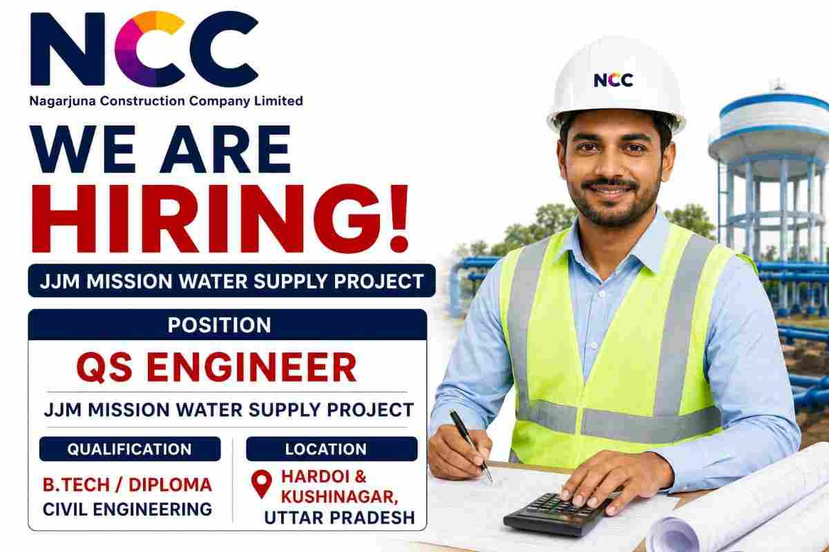 NCC Limited Jobs 2026 – QS Engineer Vacancy for JJM Water Supply Projects