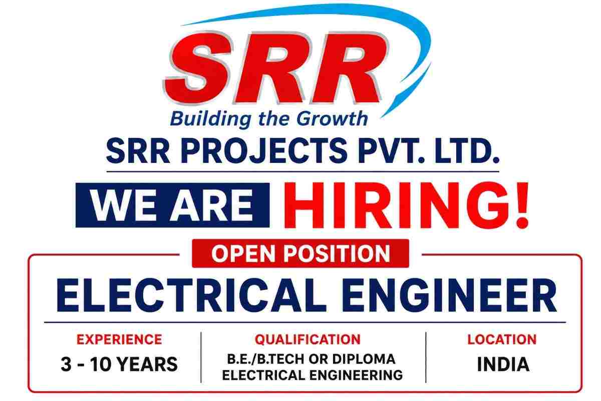 SRR Projects Hiring 2026 – Electrical Engineer | 132 KV & 33 KV Substation Jobs