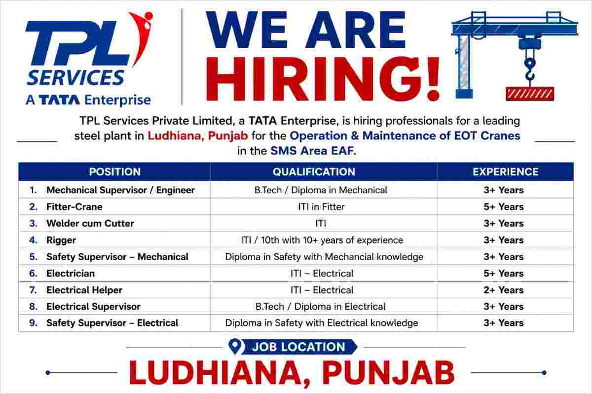TPL Services Recruitment 2026 – EOT Crane Operation & Maintenance Jobs in Ludhiana