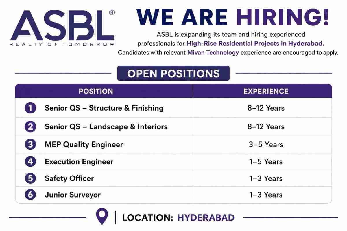 ASBL Recruitment 2026 – High-Rise Residential Construction Jobs in Hyderabad