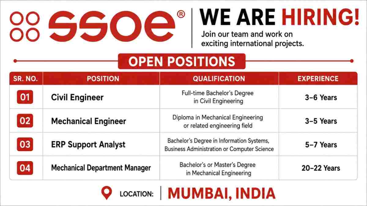 SSOE Group Hiring 2026 – Multiple Job Vacancies in Mumbai