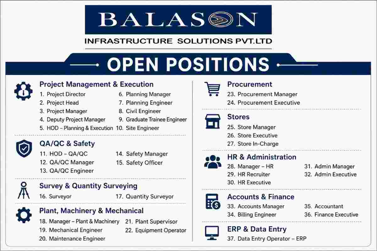 Balason Infrastructure Solutions Recruitment 2026 – Infrastructure & Construction