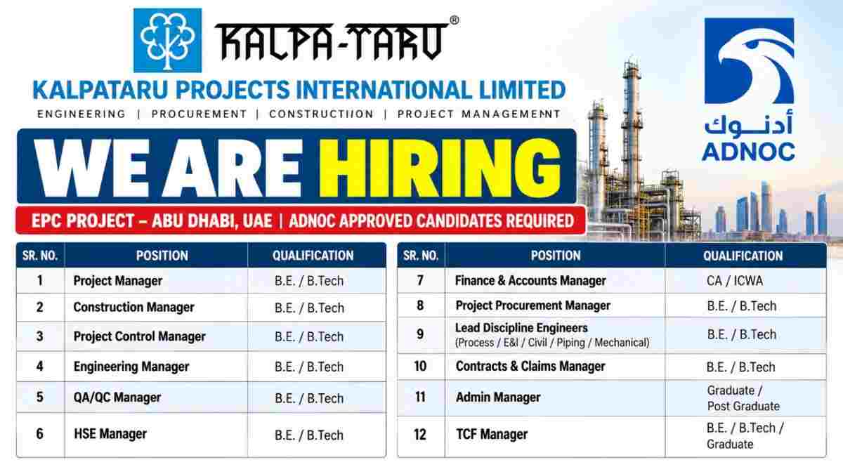 Kalpataru Projects International Limited Hiring 2026 – EPC Jobs in Abu Dhabi