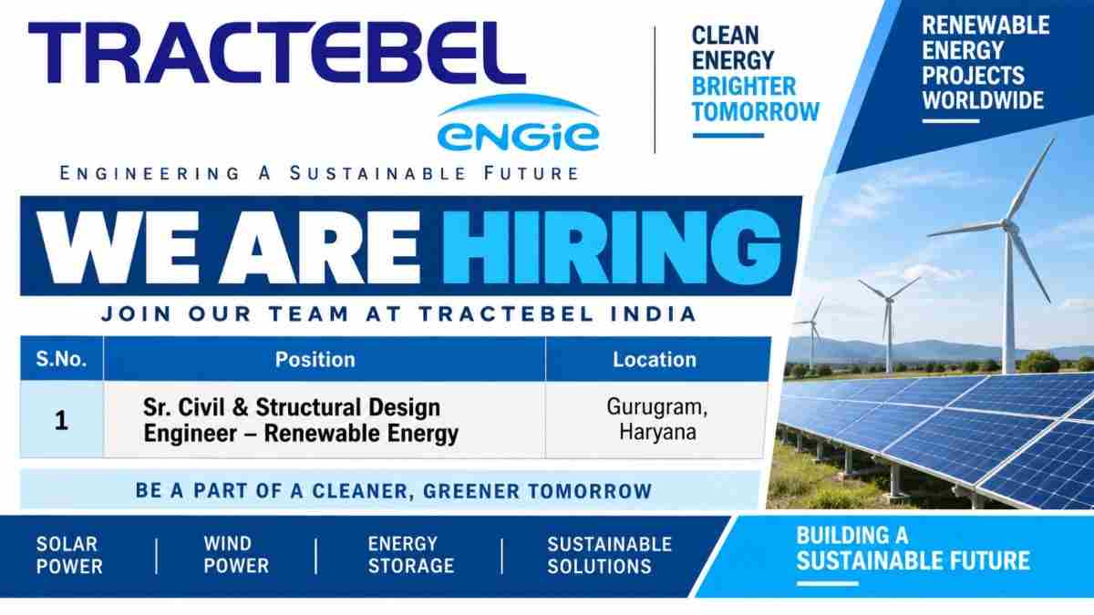 Rudnav Infra Recruitment 2026 | Bridge Engineer and QC Engineer Jobs in Odisha 3 Tractebel India Recruitment 2026 | Sr. Civil & Structural Design Engineer Jobs | Renewable Energy Jobs in Gurugram