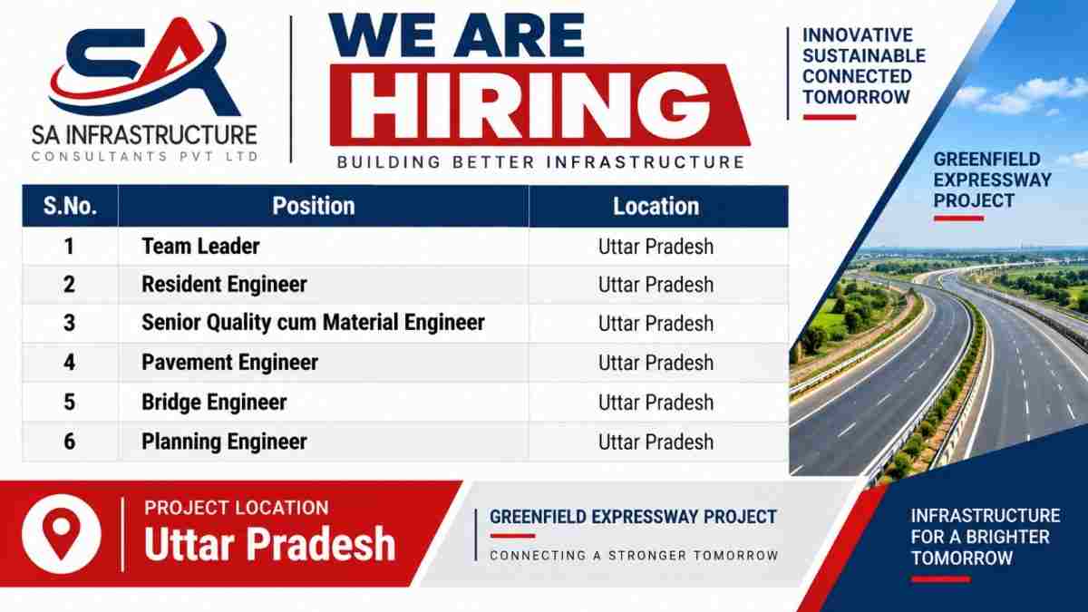 ERVP Engineering Pvt Ltd Recruitment 2026 | Civil, Structural, Site & Planning Engineer Jobs 4 SA Infrastructure Consultants Recruitment 2026 | Expressway Project Jobs in Uttar Pradesh