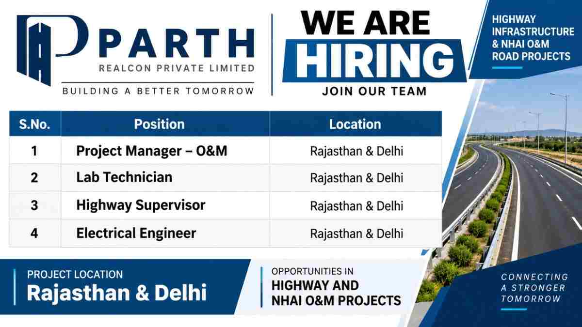 SA Infrastructure Consultants Recruitment 2026 | Expressway Project Jobs in Uttar Pradesh 2 Parth Realcon Recruitment 2026 | Project Manager, Highway Supervisor & Electrical Engineer Jobs